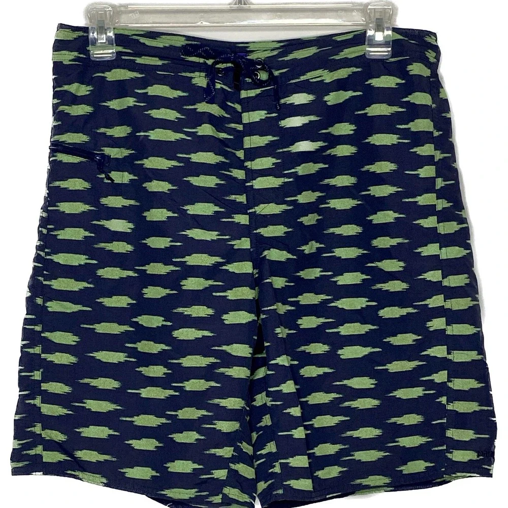 Patagonia Mens Swim Shorts Trunks Blue w Green Pattern Size 36 Waist Summer Wear